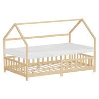 KINDERBETT 120x200 cm mit Matratze & Rausfallschutz Natur aus Kiefernholz - Naturfarben, Holz (120/200cm) - ML-DESIGN