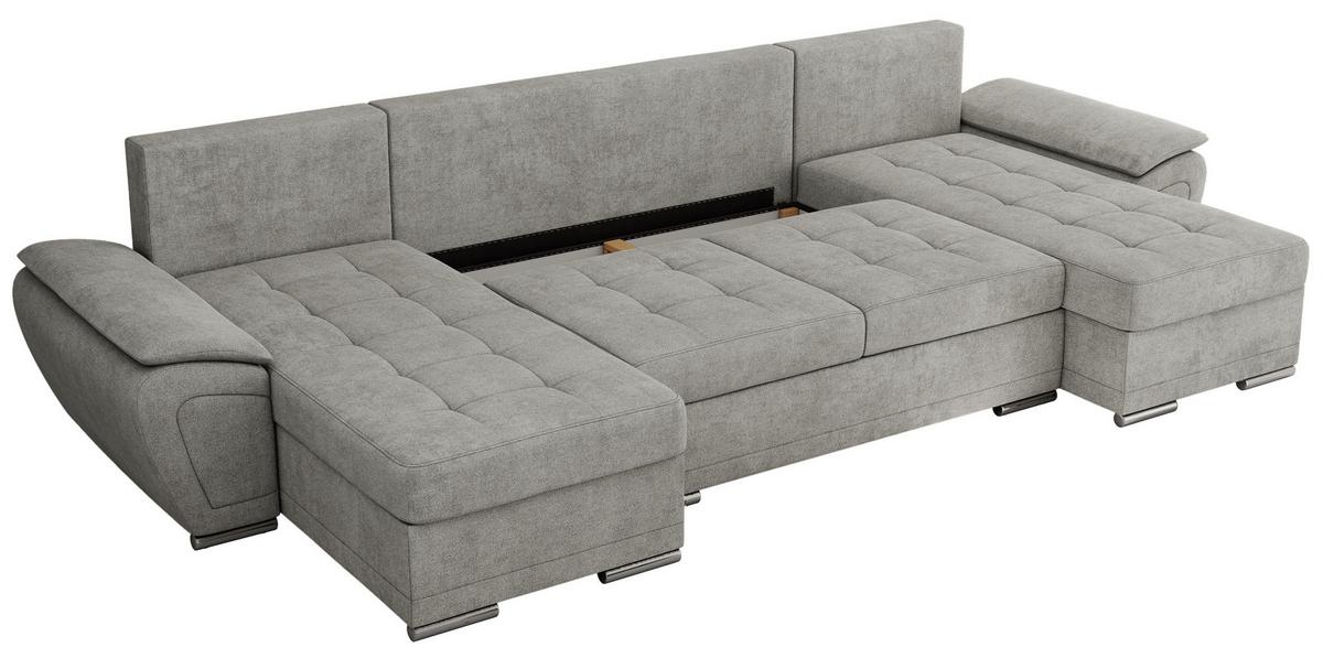WOHNLANDSCHAFT UMBRIA U Hellgrau Stukture - Hellgrau/Grau, Textil/Metall (336/85/157cm) - MKS