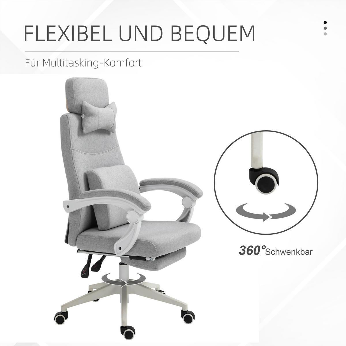 BÜROSTUHL Gamingstuhl Ergonomisches Design Polyester Schaumstoff Kunststoff - Grau, Kunststoff (68/117/62cm) - Vinsetto