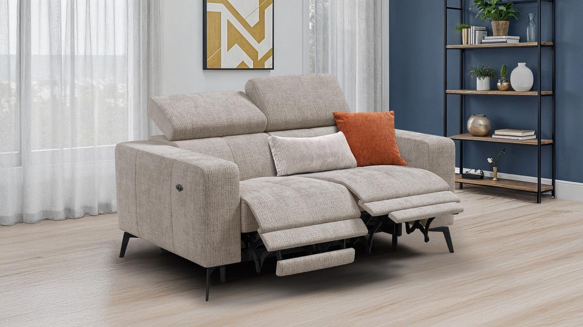 RELAXSOFA MORELLO 2-Sitzer, beige, 2 x Relax Zero Gravity - Beige, Holz/Textil (164/82/103cm) - Wozimo