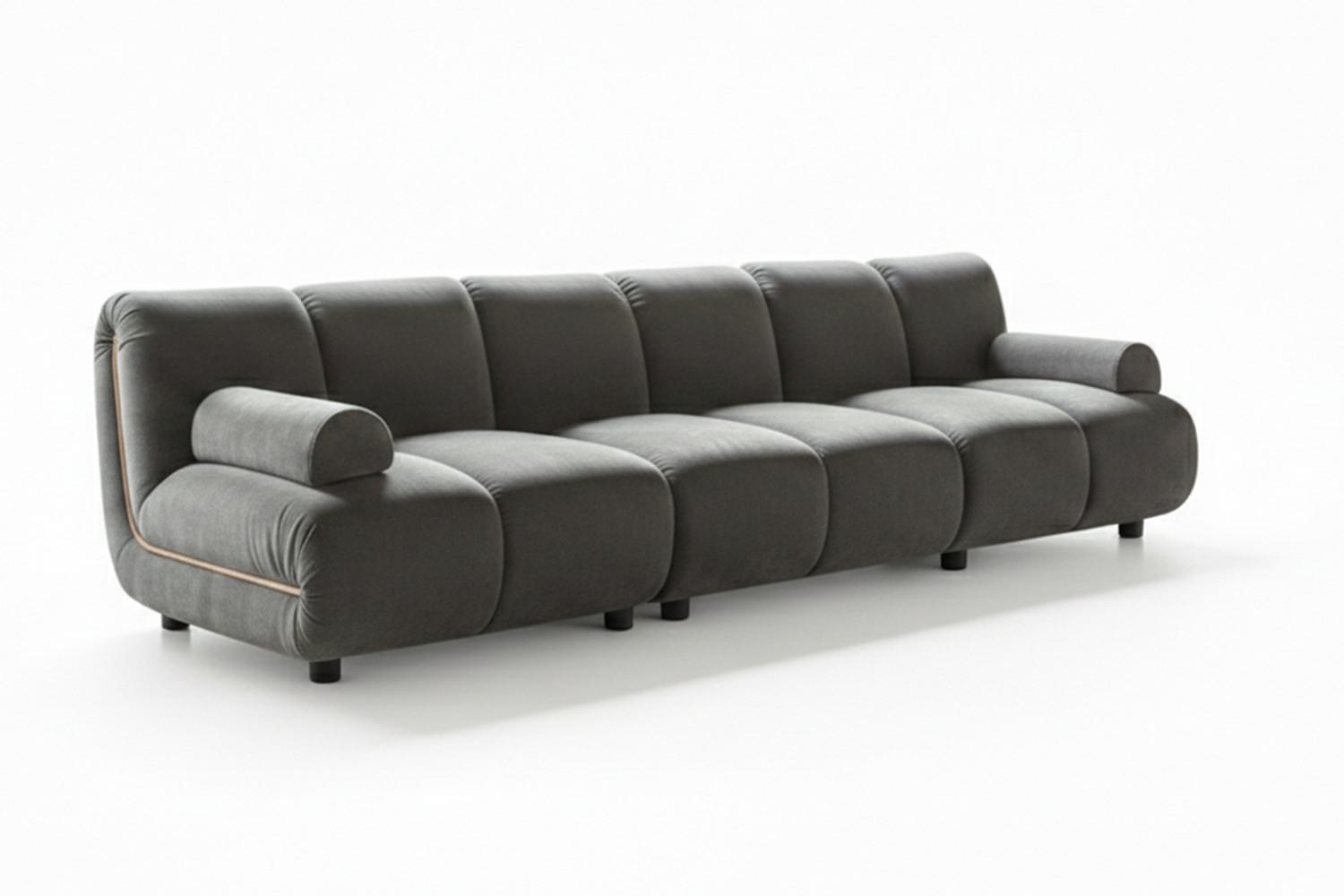 MODULSOFA LAYLA Taupe Velvet - Taupe/Schwarz, Buchenholz/Textil (274/74/99cm) - KAWOLA