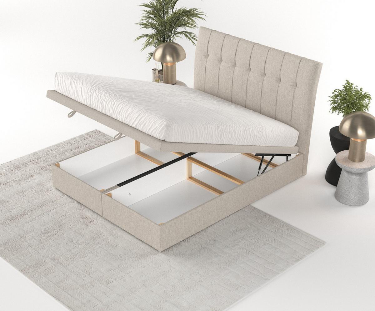 POLSTERBETT Kelsea mit Stauraum 120/200 cm Hellbeige im Megan Stoff - Sandfarben/Schwarz, Holz/Holzwerkstoff (120/200cm) - AltaBeds
