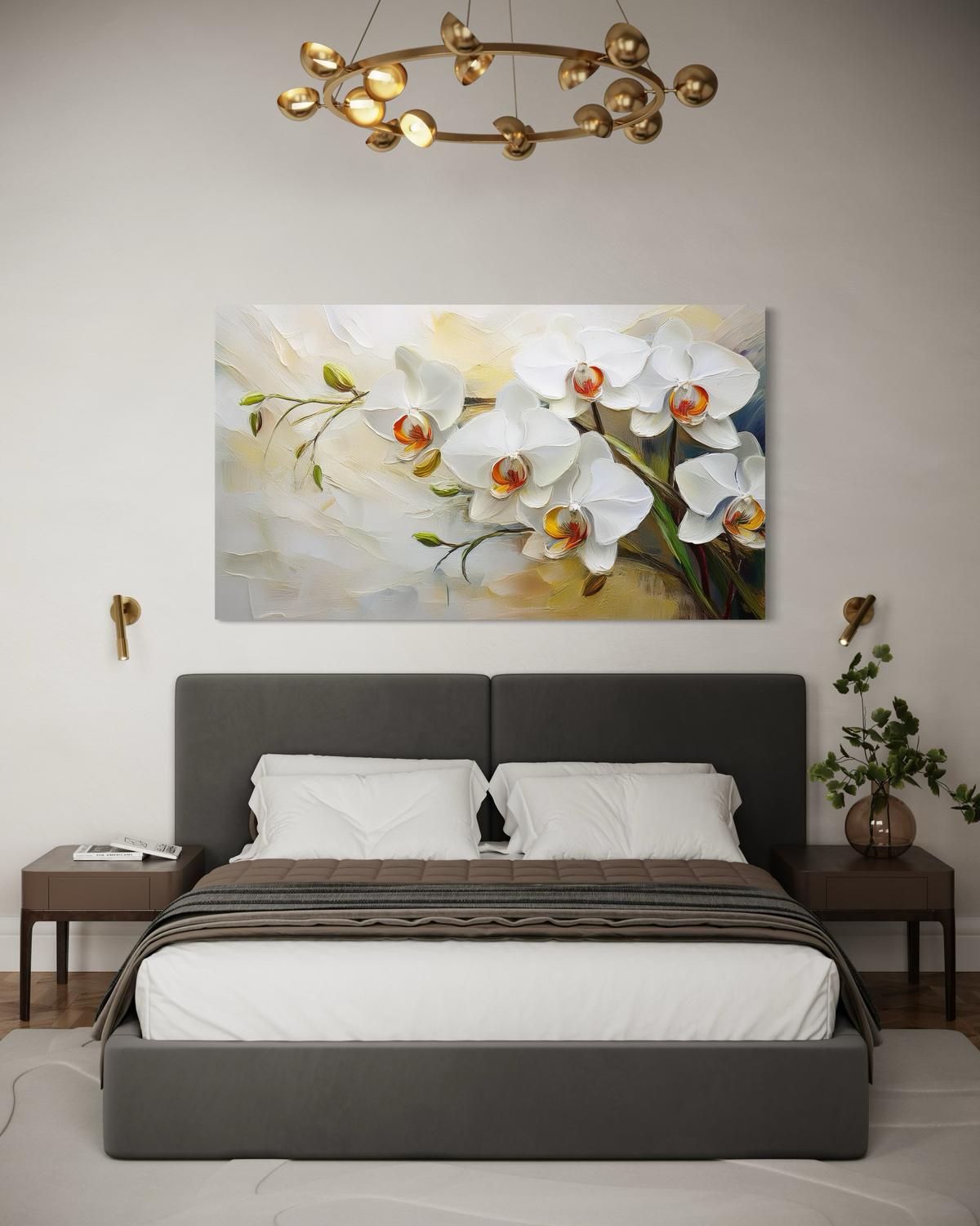 WANDBILD weiß gemalte blumen - Weiß, Textil (60/40cm) - Feeby