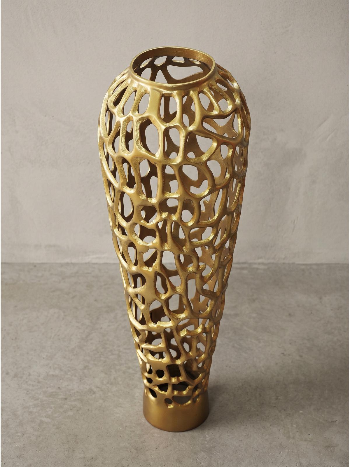 BODENVASE ASTLUX, Aluminium, handgefertigt, Gold, Ø 31 x 85 cm - Goldfarben, Metall (85cm) - KADIMA DESIGN