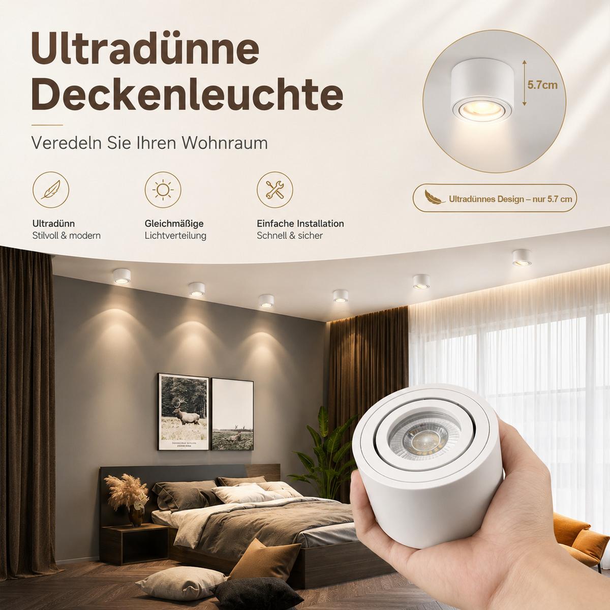LED DECKENLEUCHTE Slenly 8.2/8.2/5.7 cm - Weiß, Metall (8.2/8.2/5.7cm) - ZMH