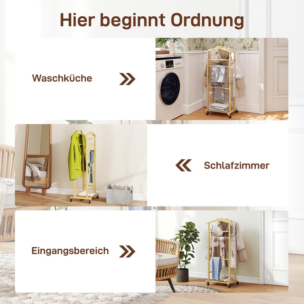KLEIDERSTÄNDER Bambus Naturholz - Naturfarben, Holz (33.7/105.5/47cm) - HOMCOM