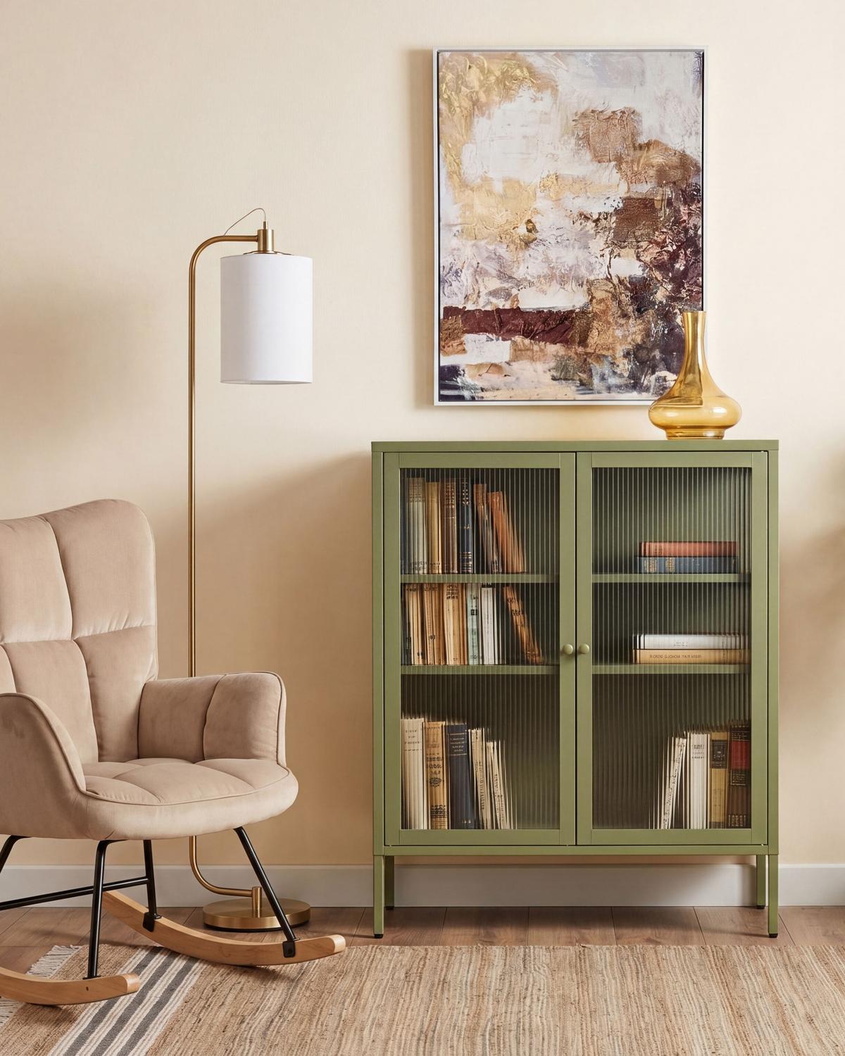 SIDEBOARD mit Glastüren Metall 90 cm Grün Lerryn - Grün, Metall (90/111/35cm) - Beliani