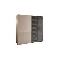 KLEIDERSCHRANK SANDBOX 200 202/49/200 cm Beige Sand / Beige Sand + Schwarzes Glas mit LED 8 Zusatzböden - Sandfarben/Schwarz, Holzwerkstoff/Kunststoff (202/200/49cm) - Lookway