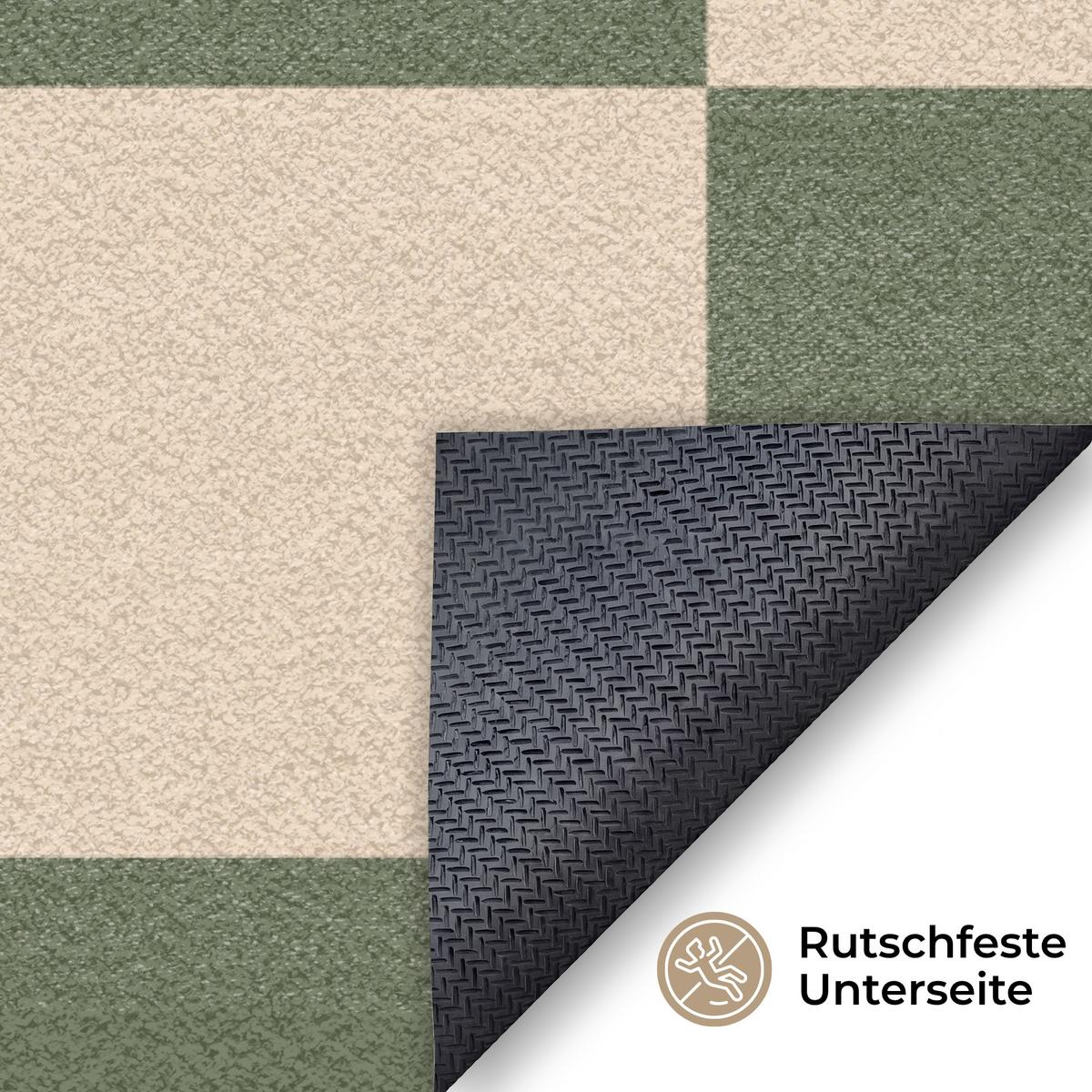 FUSSMATTE Schachbrettmuster - Grün - Beige - Blöcke Flurteppich 120x80 cm - Olivgrün, Kunststoff (120/0.4cm) - MuchoWow