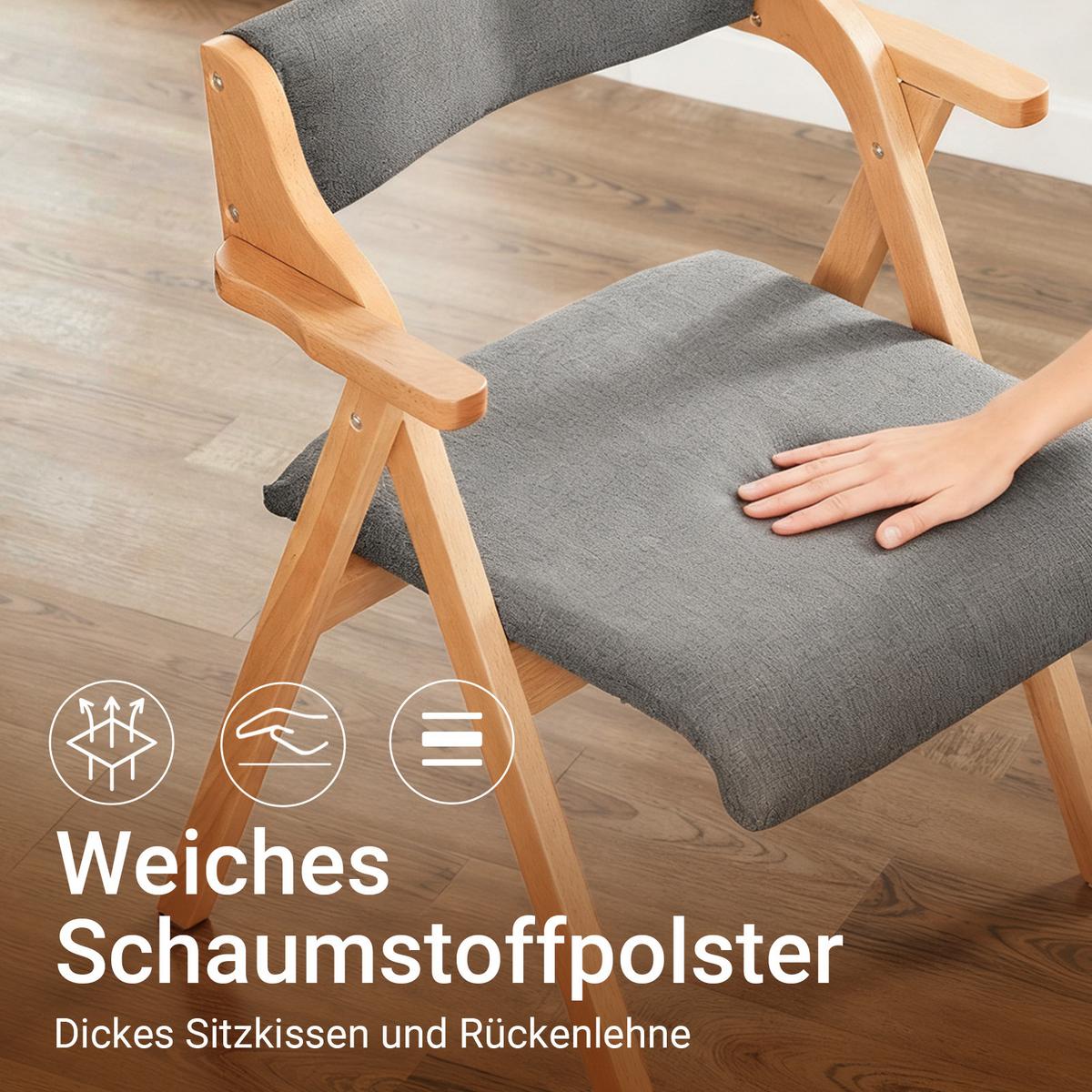 KLAPPSTUHL aus massivem Buchenholz mit Polsterung, Grau - Grau, Holz (61.5/77.6/56cm) - SoBuy