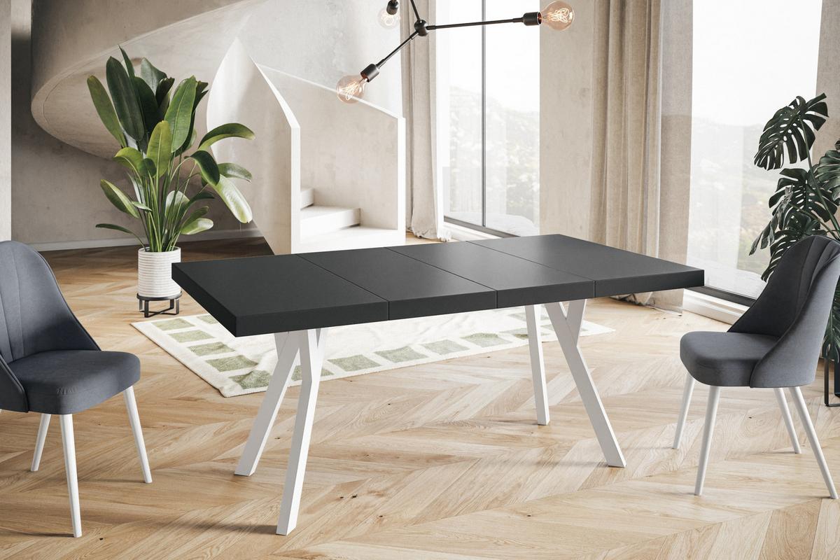 QUADRATISCHER Esstisch ausziehbar – Moderner Wohnzimmertisch und Küchentisch – Tisch mit Holzbeinen, Durchmesser 90 - 190 cm - Farbe Schwarz - Schwarz/Weiß, Holzwerkstoff (90/90/77cm) - Alpi-Möbel