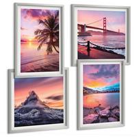 BILDER SET 4er Set - 50x50 cm & 40x60 cm Silberner Rahmen - Sonnenuntergangsbrücke Landschaft - Silberfarben, Kunststoff (50/50cm) - TULUP