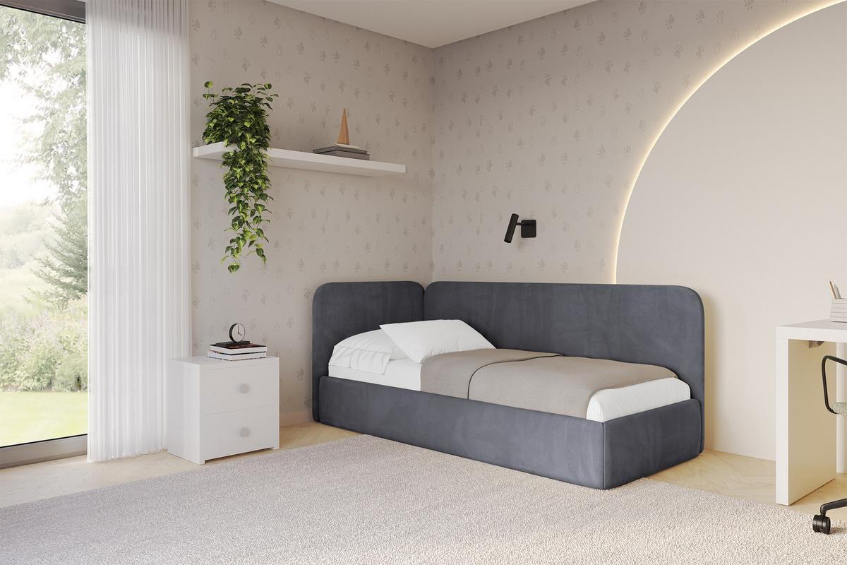 EINZELLBETT Jugendbett mit Bettkasten und Matratze H3/H4, Rechts - ELSY 90x200 Dunkelgrau - Titanfarben, Holzwerkstoff/Textil (90/200cm) - ALTDECOR