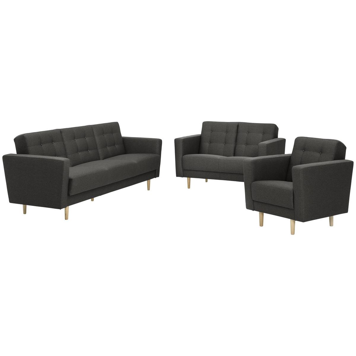 SOFA 3-Sitzer mit Bettfunktion Kazia Flachgewebe anthrazit - Anthrazit, Kunststoff (224/81/83cm) - 58aufmkessel