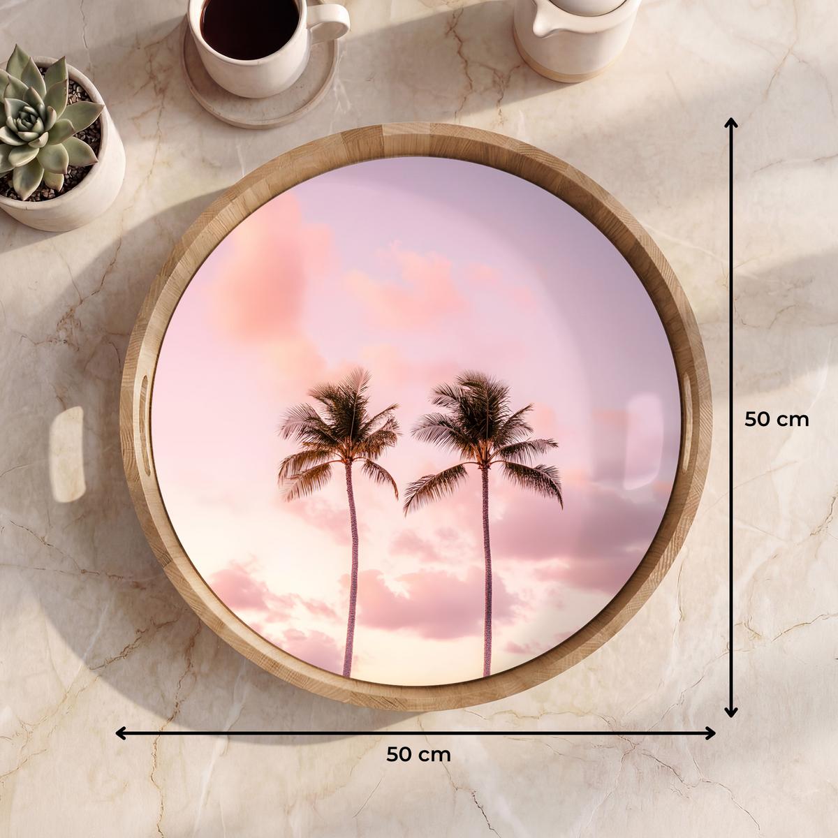 TABLETT Palmen - Lila - Wolken - Himmel 50x50 cm - Rosa, Holz (50/5/5cm) - OnlyWow