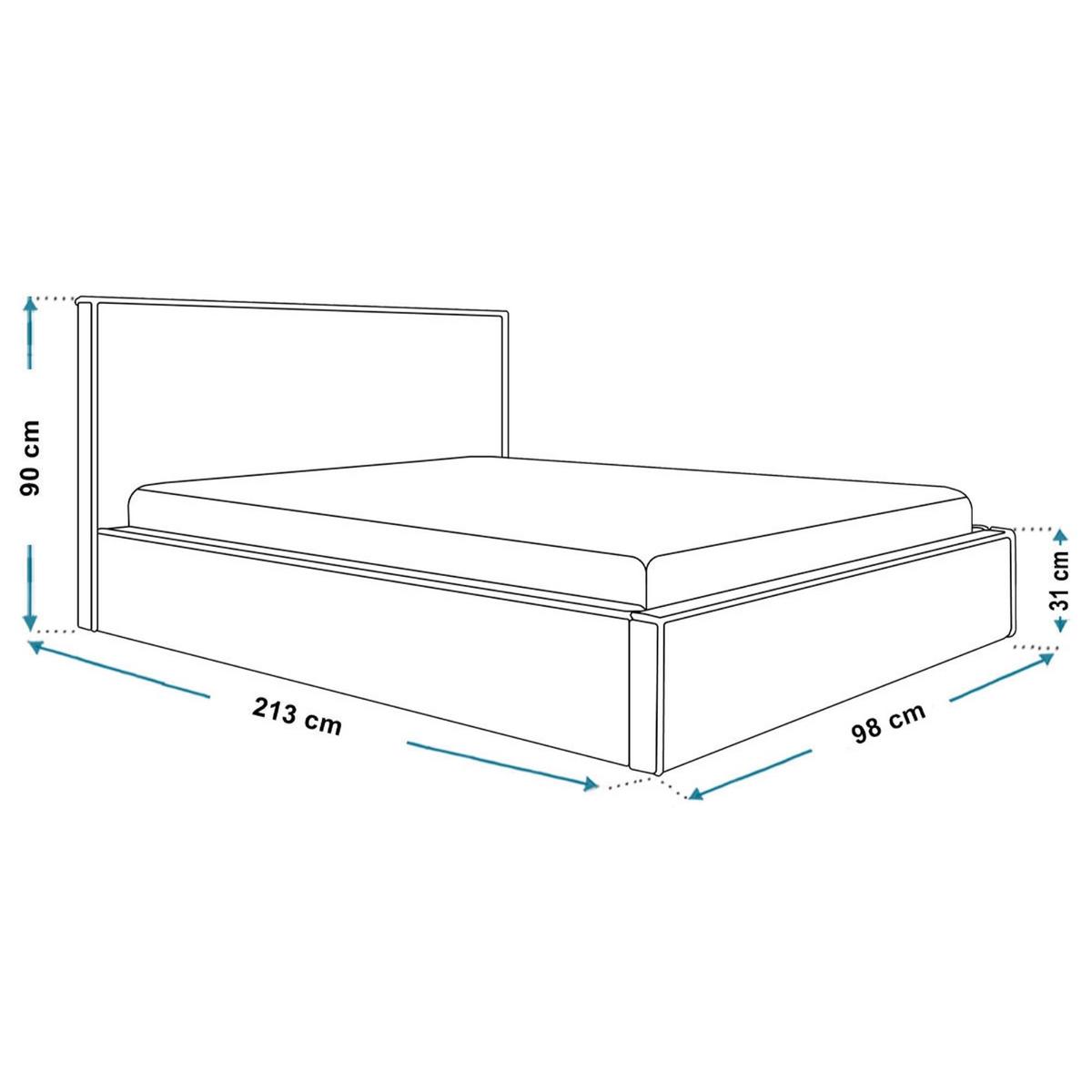 BETT 90x200 - Polsterbett mit Bettkasten und Metallrahmen - Modern Betten - Weicher Jasminstoff - Kollektion Milano - Grau - Grau, Holz/Textil (90/200cm) - Alpi-Möbel