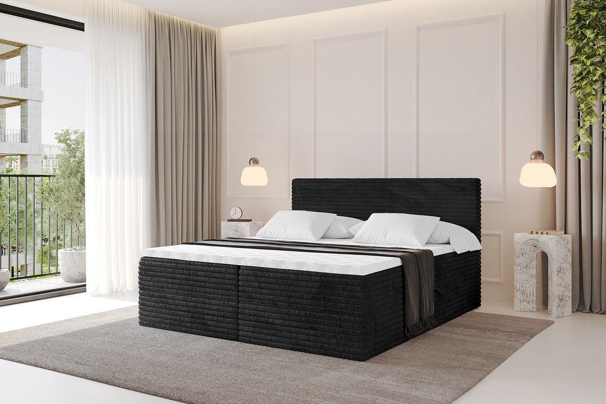 BOXBETT mit Matratze H4 und Lattenrost - TOLO-v1 - 180x200 Cord - Schwarz - Schwarz, Holzwerkstoff (180/200cm)