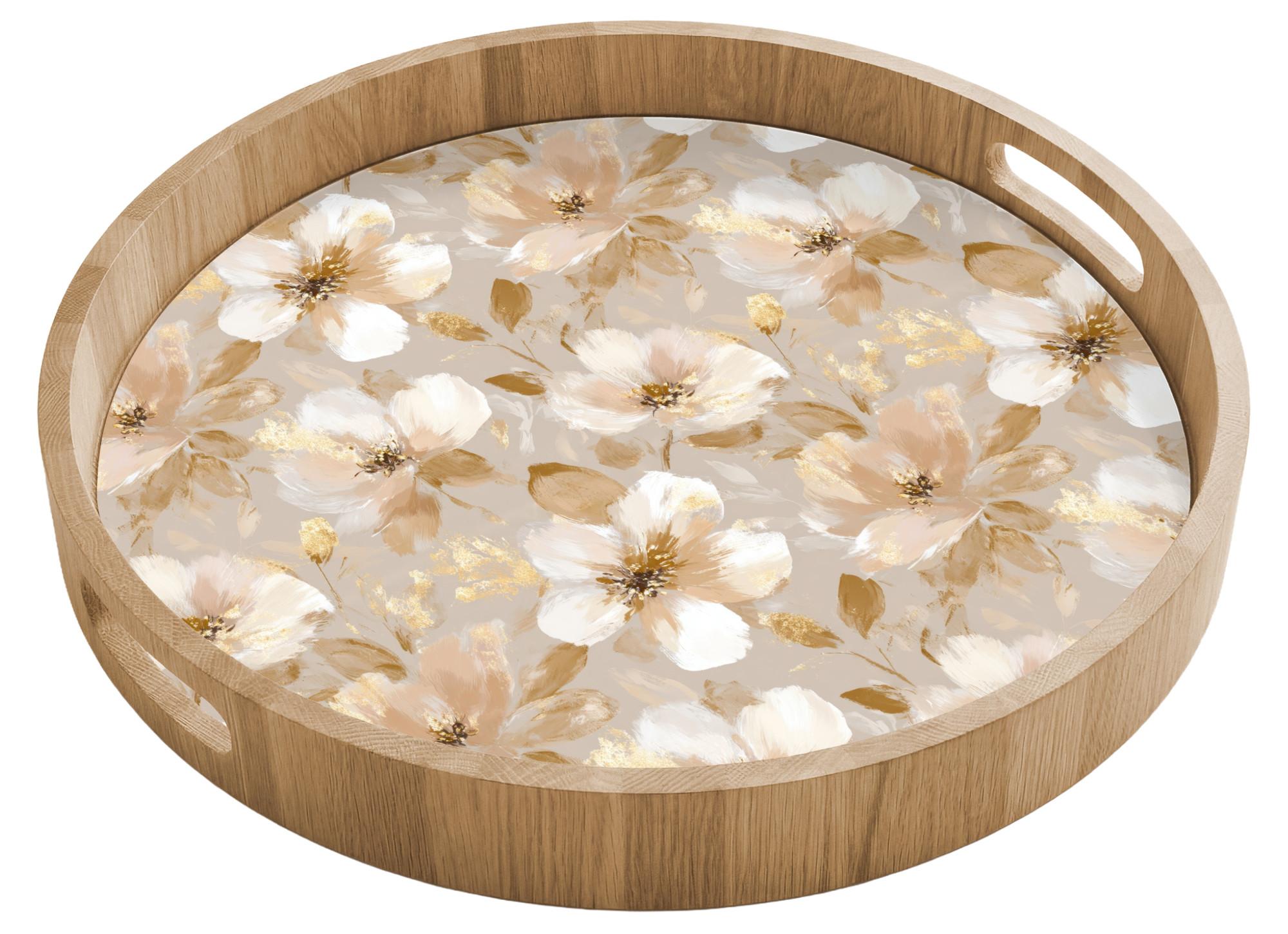 TABLETT Blumen - künstlerisch - Gold 40x40 cm - Beige, Holz (40/5/5cm) - OnlyWow