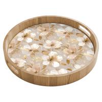 TABLETT Blumen - künstlerisch - Gold 40x40 cm - Beige, Holz (40/5/5cm) - OnlyWow