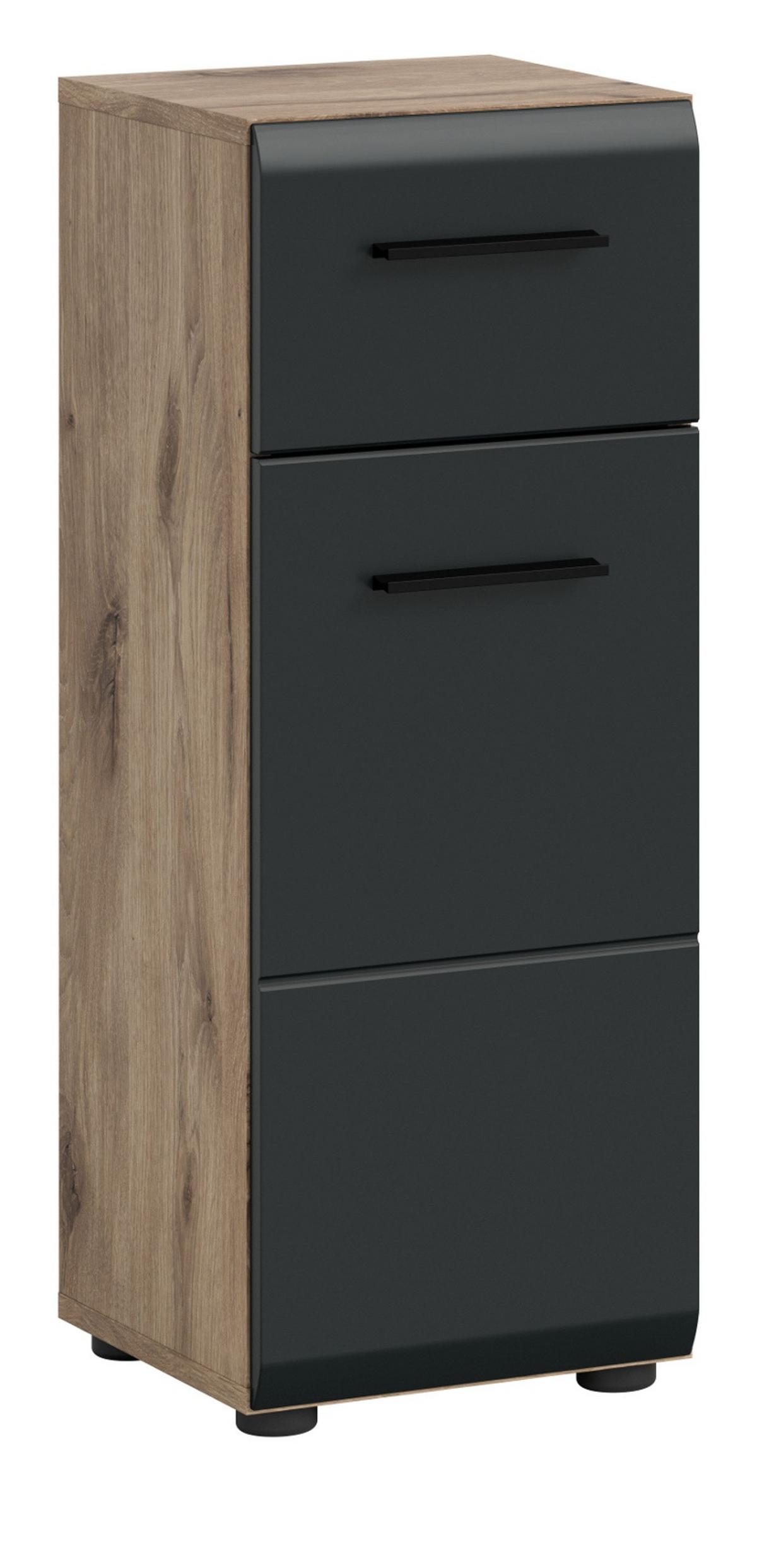 MIDISCHRANK schwarz matt, Eiche Nox, Bad Kommode 30 x 80 cm mit Vollauszug - Eichefarben/Schwarz, Holzwerkstoff/Kunststoff (30/80/30cm) - Inn.Furn