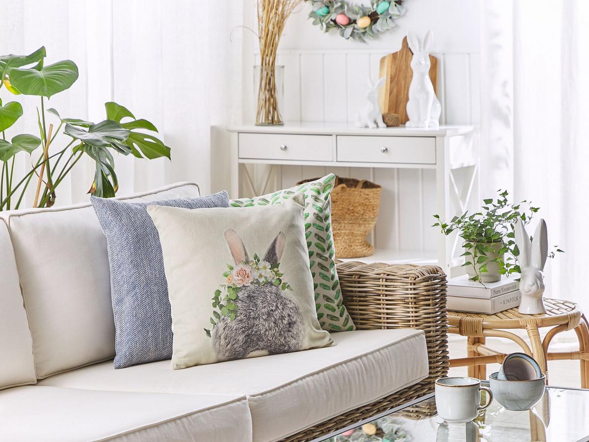 DEKOKISSEN 2er-Set Taupe 45/45 cm Fatsia - Graubraun, Naturmaterialien/Textil (45/45cm) - Beliani