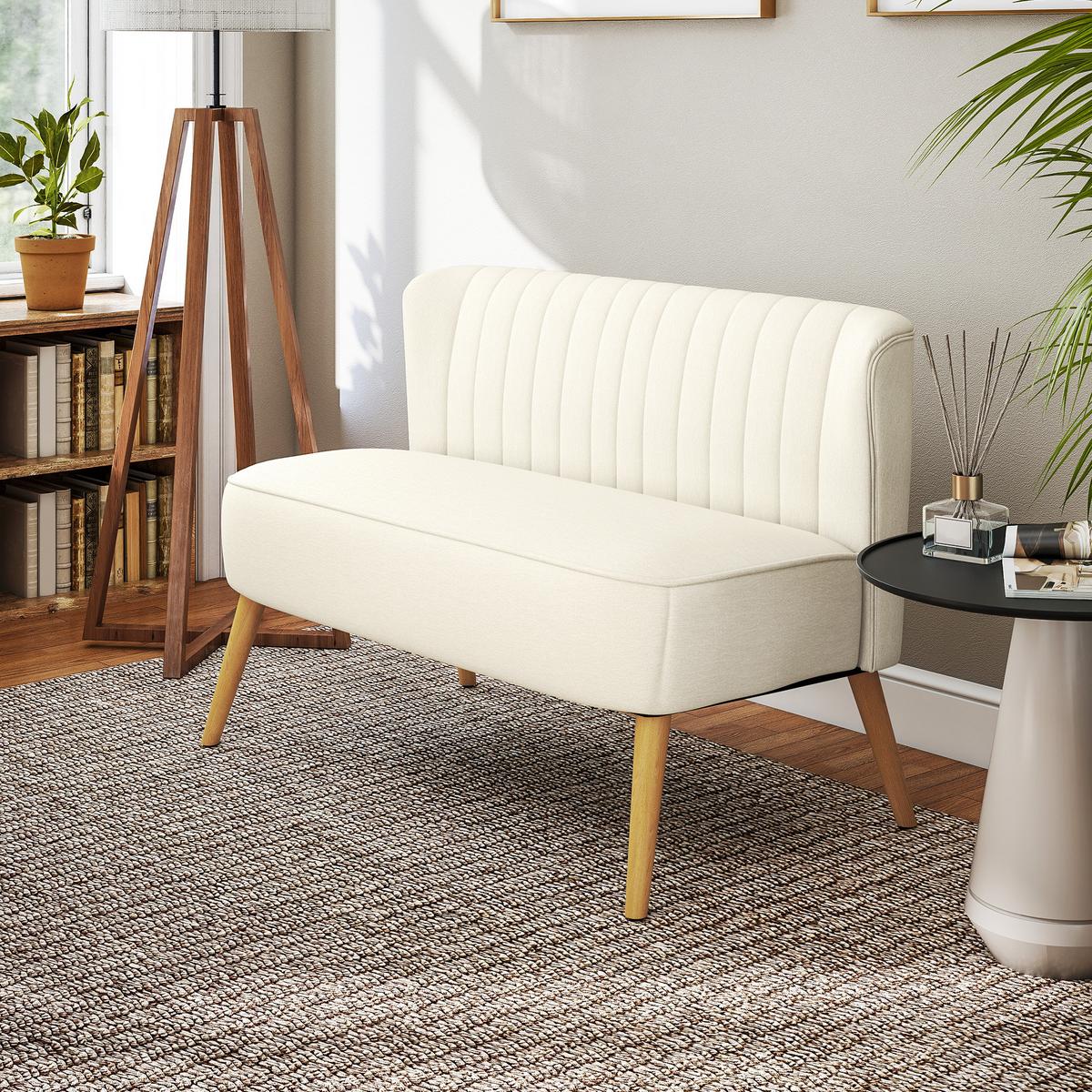 SOFA Polyester Cremeweiß - Creme/Weiß, Holz/Textil (56.5/77/117cm) - HOMCOM