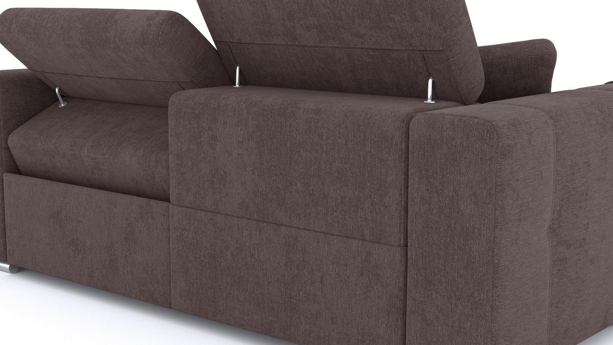 SOFA QUARTZ 3-Sitzer mit 2 Relaxfunktionen, dunkelbraun - Dunkelbraun/Silberfarben, Holzwerkstoff/Textil (204/80/102cm) - Wozimo