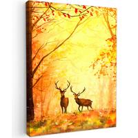 LEINWANDBILD Natur - Ölfarbe - Hirsche - Tiere - Herbst - Orange Room Decor 30x40 cm - Orange, Textil (30/40cm) - MuchoWow