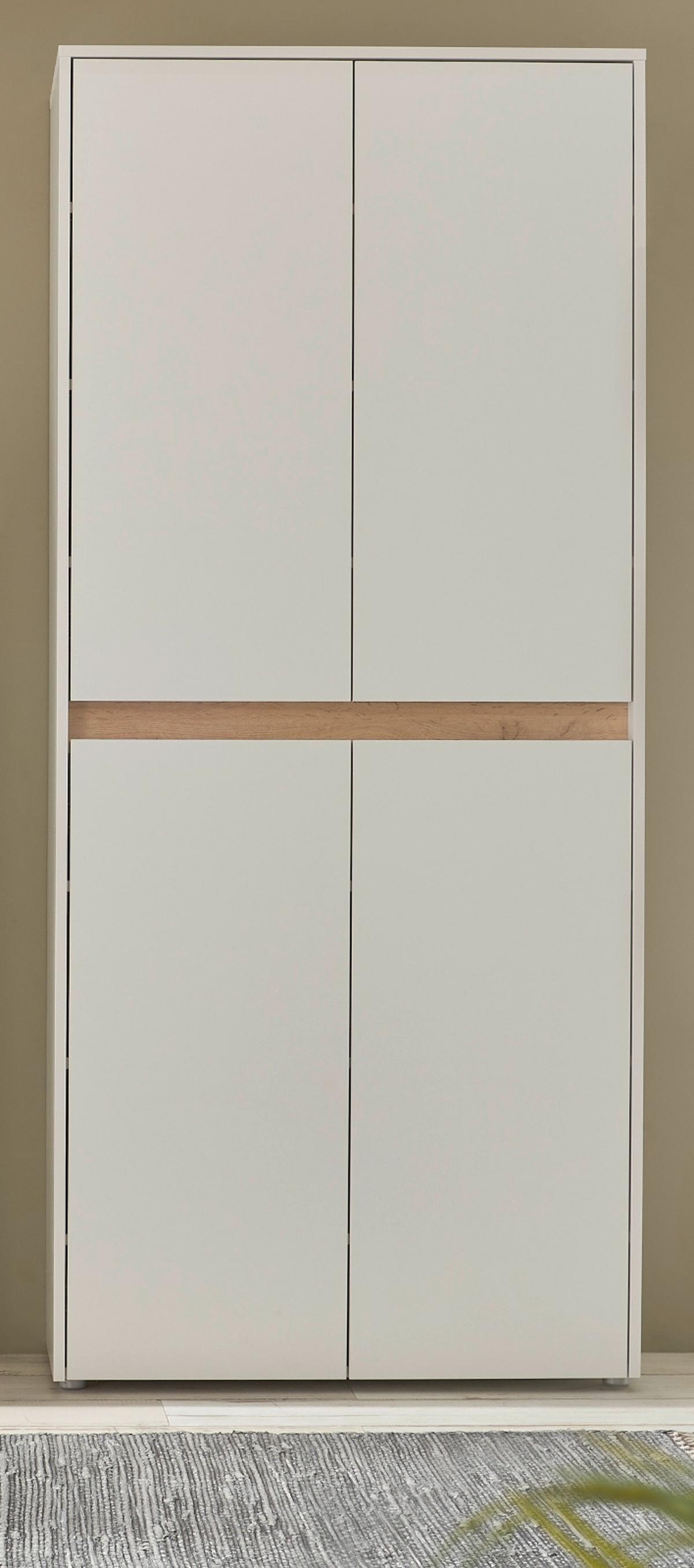 SCHUHSCHRANK weiß matt, Eiche Wotan 85 x 195 cm, Flurschrank 4-türig - Eiche Wotan/Schwarz, Holzwerkstoff/Kunststoff (85/195/35cm) - Furn.Design