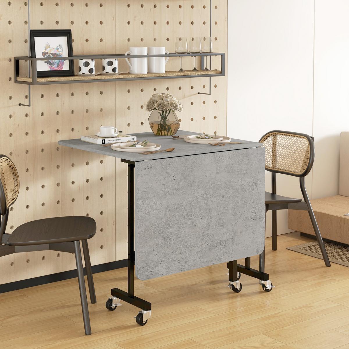 ESSTISCH, Küchentisch mit Rollen, Klapptisch für 4-6 Personen, für Küche, Grau - Schwarz/Grau, Holzwerkstoff/Metall (120/80/73cm) - HOMCOM
