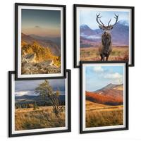 BILDER SET 4er Set - 50x50 cm & 40x60 cm Schwarzer Rahmen - Berglandschaften, Hirschgras - Schwarz, Kunststoff (50/50cm) - TULUP