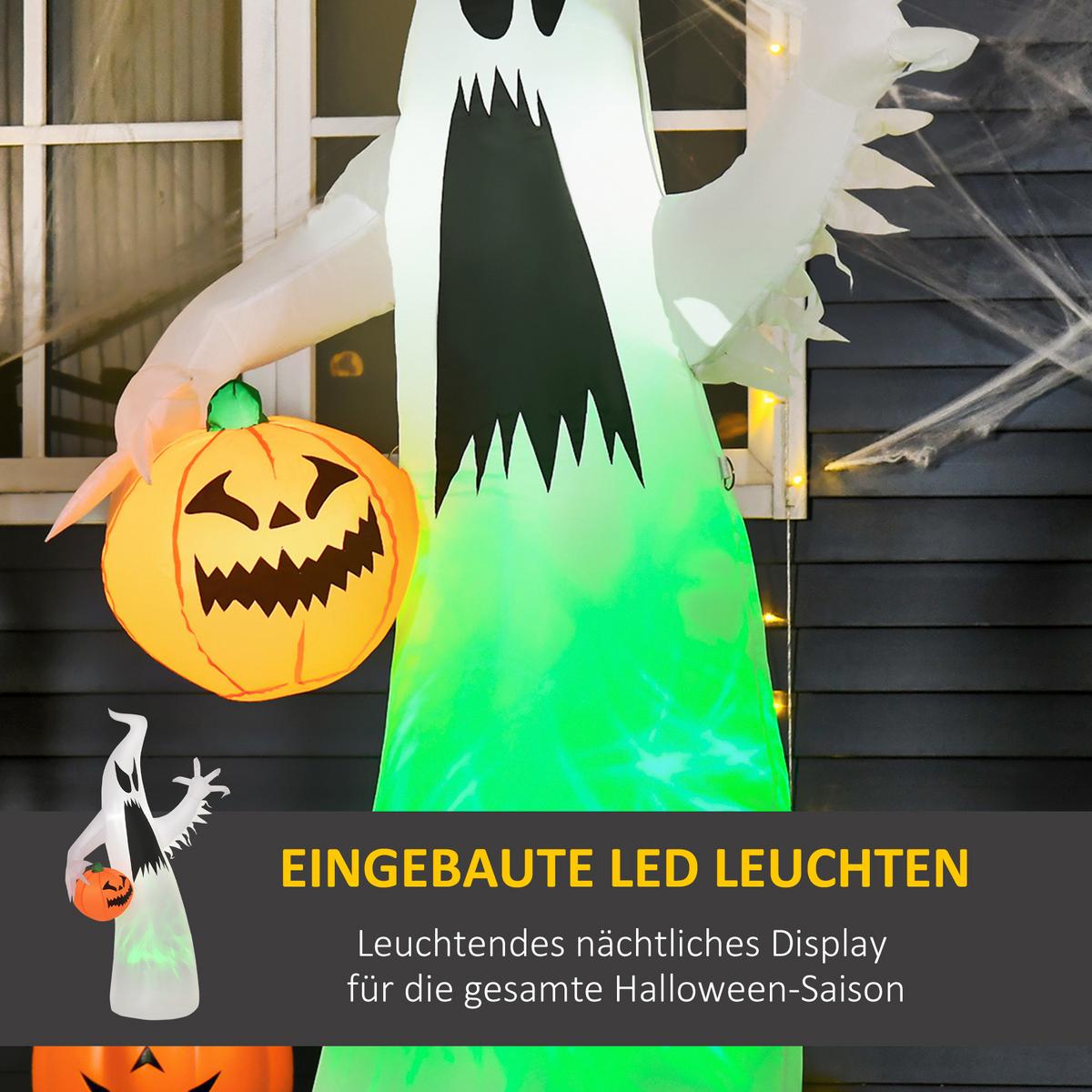HALLOWEEN Selbst aufblasendes Spuk Gespenst Halloween Dekoration LED beleuchtet - Weiß, Kunststoff (65/180/105cm) - HOMCOM