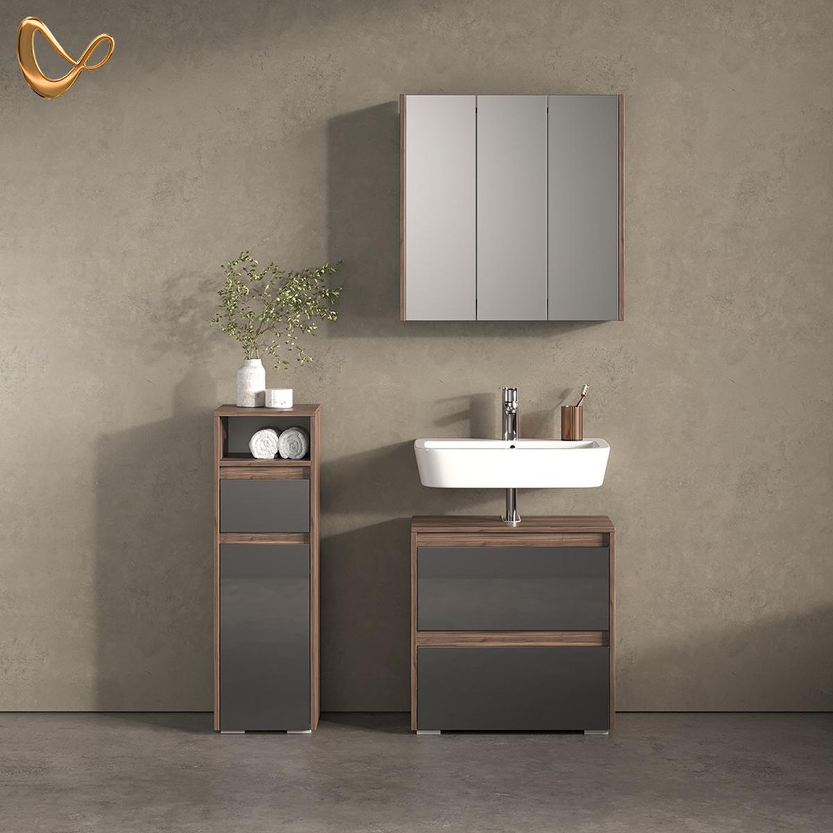 BADSPIEGELSCHRANK Savuto Anthrazit Hochglanz 67.4 x 68 cm - Schwarz Hochglanz, Holzwerkstoff (67.4/68/17cm) - Livinity®