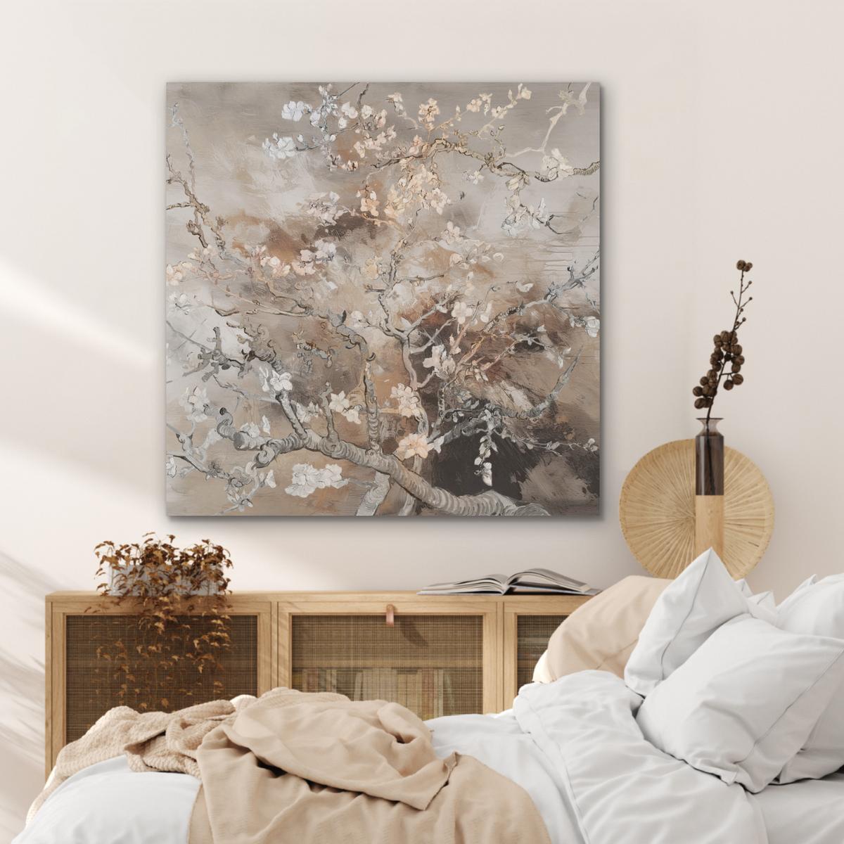 AKUSTIKBILD Mandelblüte - Kunst - Van Gogh - Beige - Abstrakt Akustikpaneele 90x90 cm - Braun, Kunststoff (90/90cm) - MuchoWow