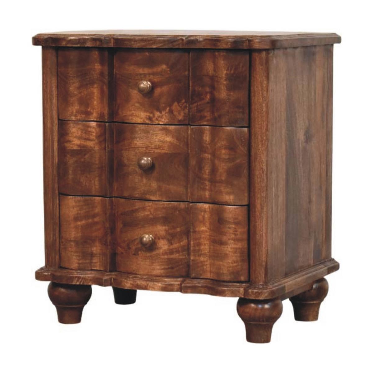 NACHTKASTEN Valencia, 3 Schubladen, Dunkelbraun - Dunkelbraun/Messingfarben, Holz/Metall (55/63/40cm) - Artisan Furniture
