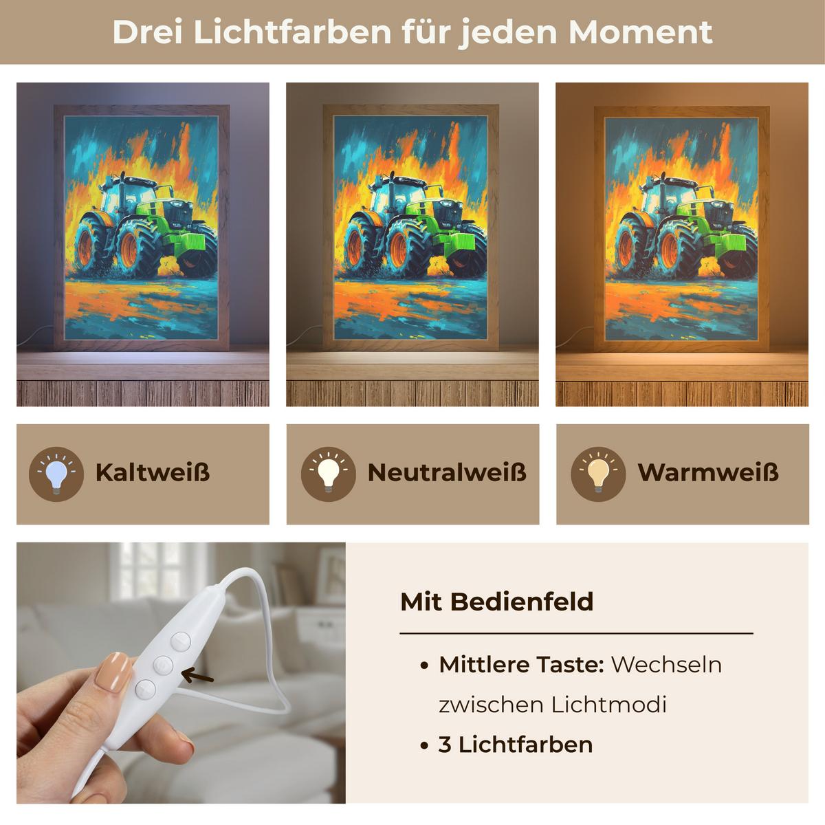 WANDLEUCHTE Abstrakt - Traktor - Grün 20x30 cm - Dunkelblau, Holzwerkstoff (20/30/8cm) - OnlyWow
