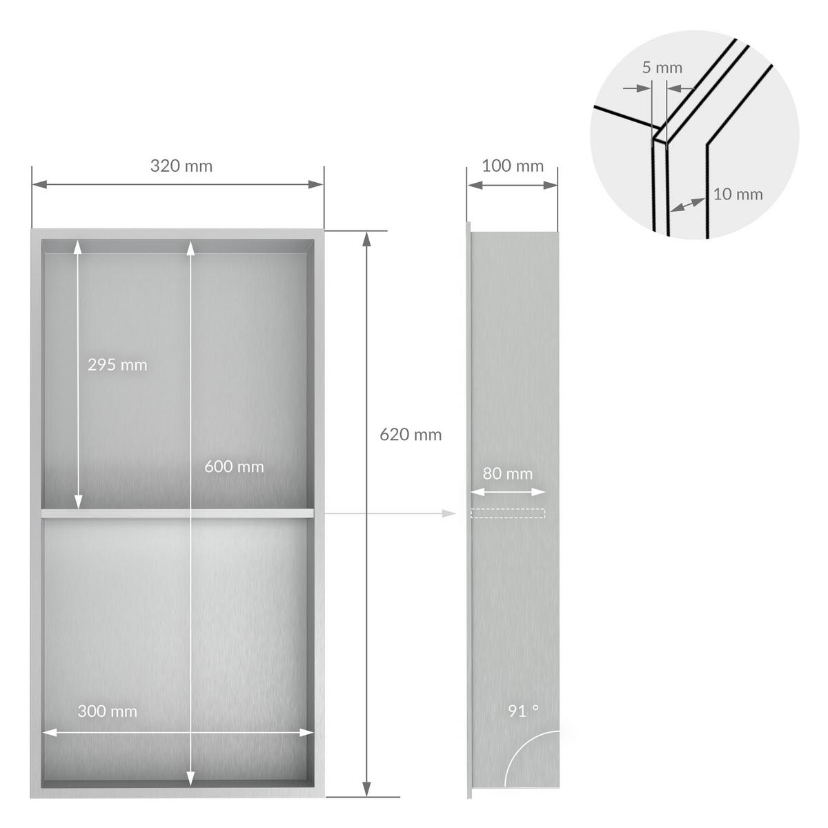 DUSCHNISCHE Silber 30/60 cm - Silberfarben, Metall (30/60/10cm) - LuxeBath
