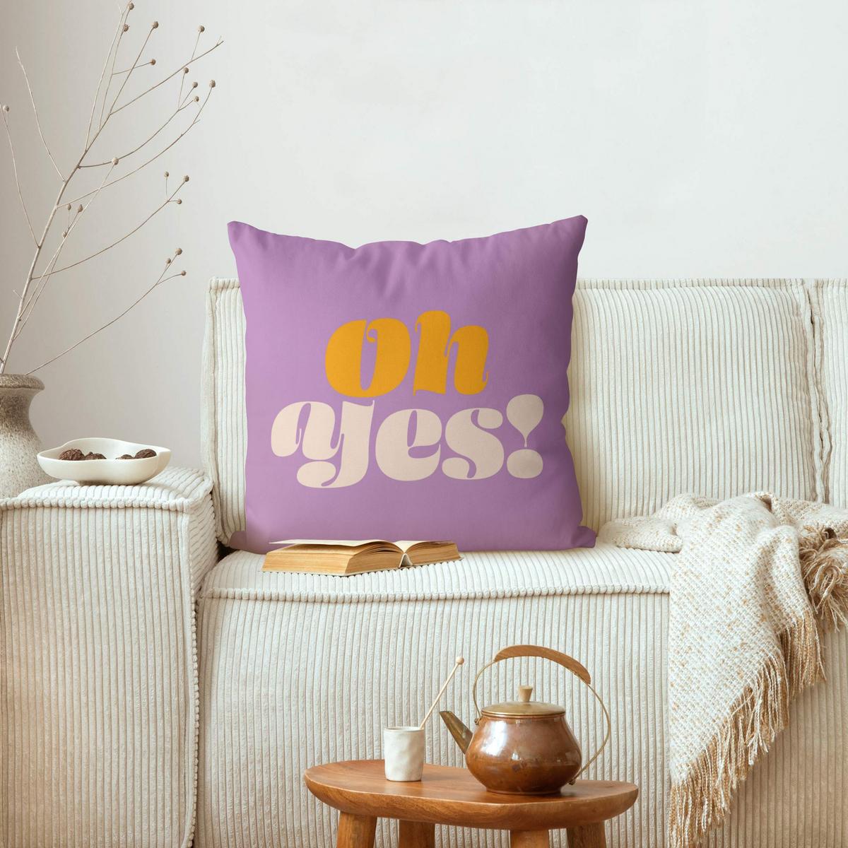 DEKOKISSEN Retro Typografie Oh Yes 40/40 cm - Violett, Textil (40/40/10cm) - Bilderwelten