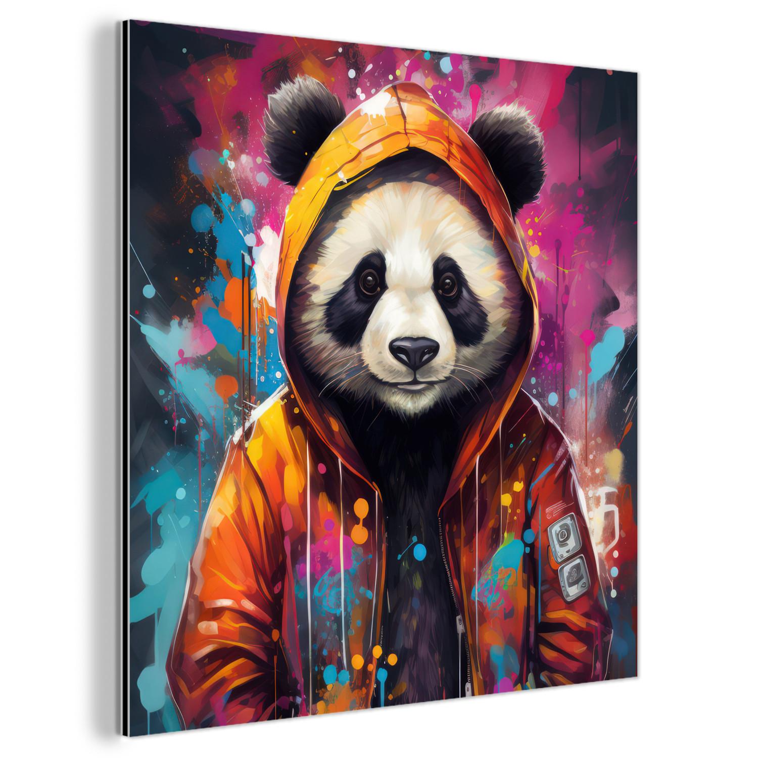 METALLBILD Panda - Jacke - Graffiti - Orange 90x90 cm - Orange, Metall (90/90cm) - MuchoWow