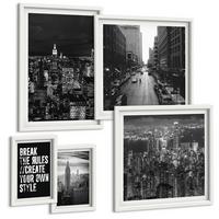 BILDER SET 5er Set - 50x50 cm & 20x30 cm & 40x60 cm Weißer Rahmen - Inspiration für Schwarz-Weiß-Darstellungen von Stadtstraßen - Weiß, Kunststoff (40/60cm) - TULUP