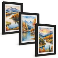BILDER SET 3er Set - 20x30 cm Schwarzer Rahmen - Herbstliche Berglandschaften - Schwarz, Kunststoff (20/30cm) - TULUP