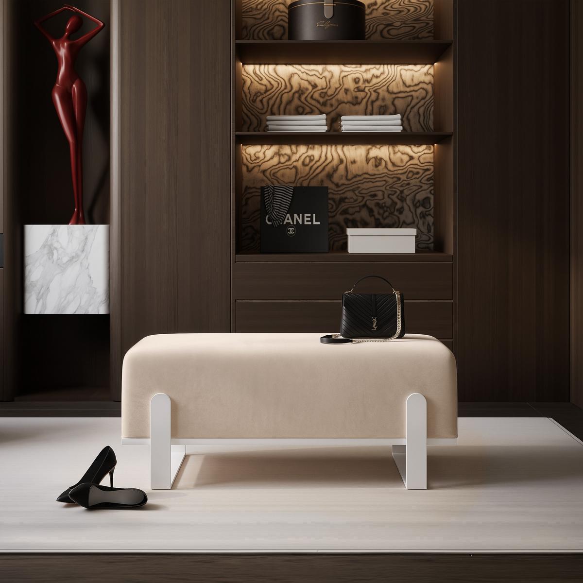 POLSTERBANK MARA 80 cm Weiß / Beige ,Metallgestell - Beige, Textil/Metall (80/47/35cm) - Idohome