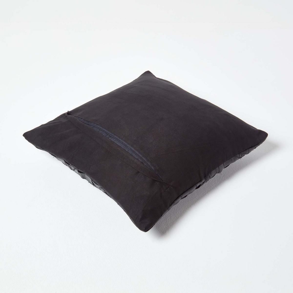 LEDERKISSEN Basketweave 45/45 cm - Schwarz, Leder/Textil (45/45cm) - Homescapes