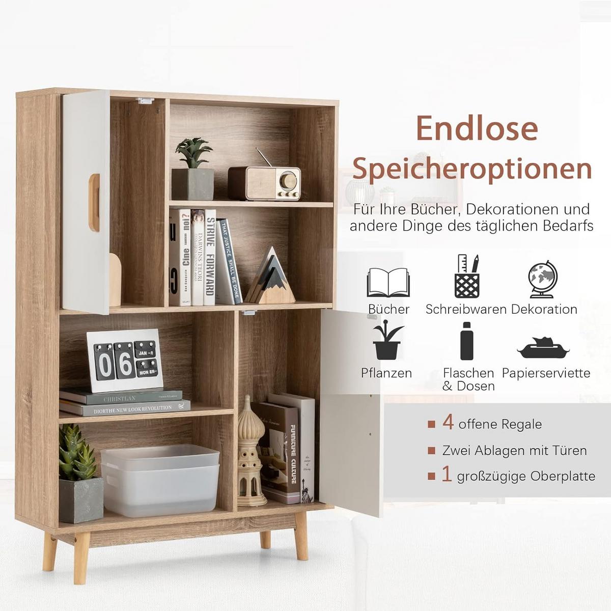 BÜCHERSCHRANK Weiß - Weiß, Holz (80/120/24cm) - COSTWAY