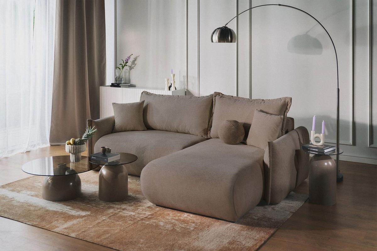 ECKSOFA Cushi Hellbraun-Chenille - Hellbraun/Schwarz, Kunststoff/Textil (183/252cm) - Selsey