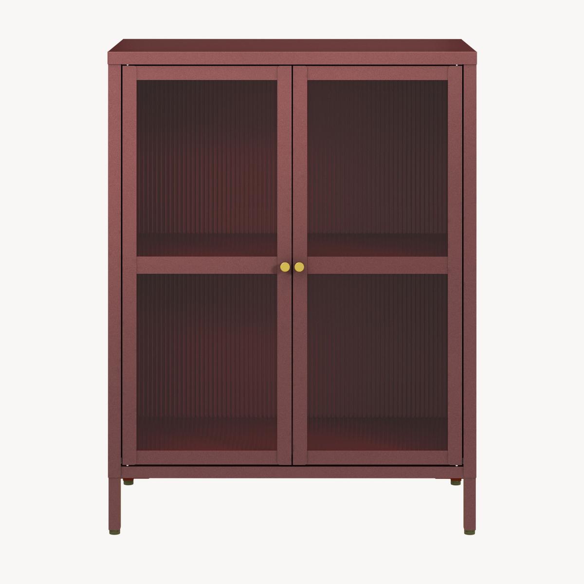 VITRINE Säkylä - Transparent/Bordeaux, Glas/Metall (64/84/35cm) - [en.casa]