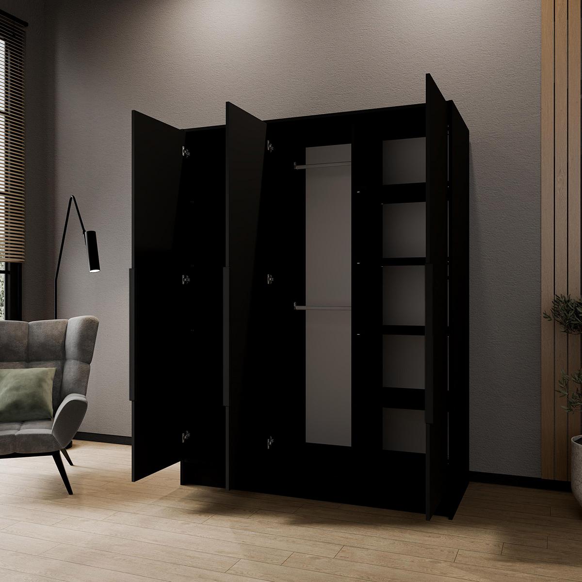 DREHTÜRENSCHRANK Pavia ohne Spiegel, Schwarz mit mit schwarzen Griffen, 150 cm - Schwarz, Holzwerkstoff (150/200/51cm) - Beautysofa