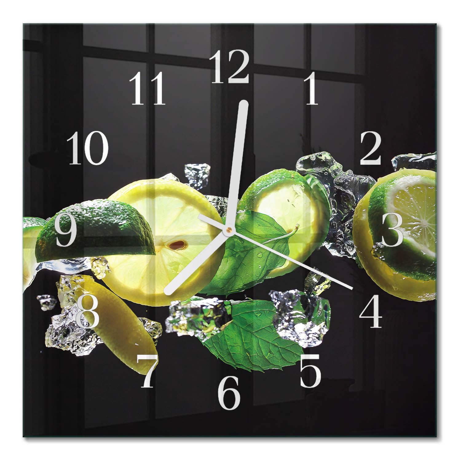 WANDUHR aus Glas 30x30 cm - Zitrone und Limette - Grün, Glas (30/30/0.4cm) - TULUP