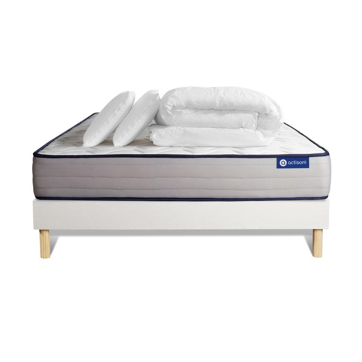 BETT Actilatex form Latex und Memory-Schaum 160 x 200 cm h3 - Kit Bettgestell Weiß - Mit Kissen und Bettdecke - Beige/Weiß, Karton/Holz (160/200cm) - ACTISOM