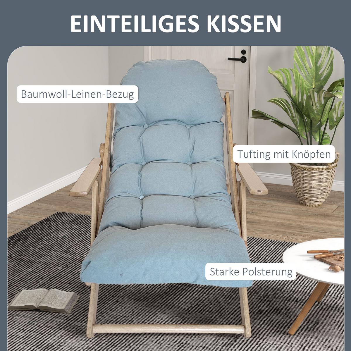 RELAXSESSEL Klappbar mit Polsterung Grau - Hellgrau, Holz (89/96/71cm) - HOMCOM